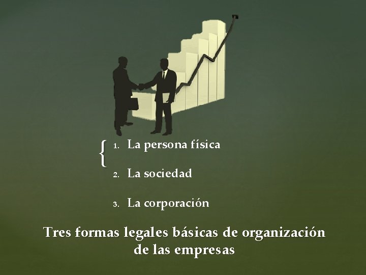 { 1. La persona física 2. La sociedad 3. La corporación Tres formas legales