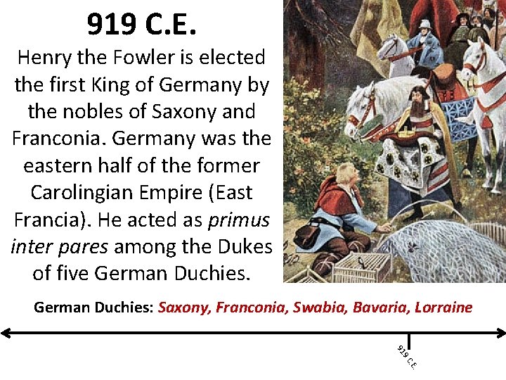 919 C. E. Henry the Fowler is elected the first King of Germany by