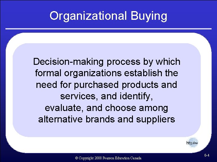 Organizational Buying Decision-making process by which formal organizations establish the need for purchased products