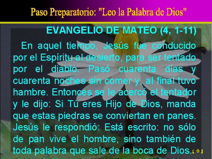 EVANGELIO DE MATEO (4, 1 -11) En aquel tiempo, Jesús fue conducido por el