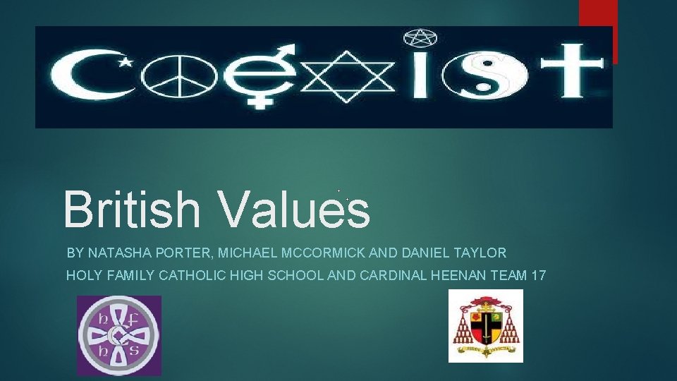 British Values BY NATASHA PORTER, MICHAEL MCCORMICK AND DANIEL TAYLOR HOLY FAMILY CATHOLIC HIGH