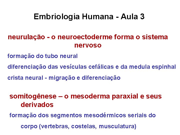 Embriologia Humana - Aula 3 neurulação - o neuroectoderme forma o sistema nervoso formação
