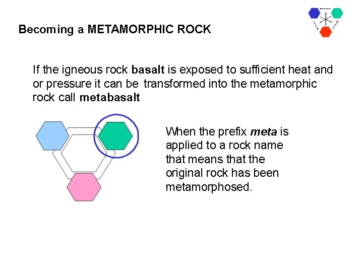 Becoming a METAMORPHIC ROCK If the igneous rock basalt is exposed to sufficient heat