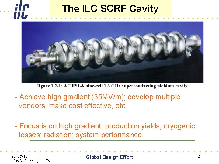 The ILC SCRF Cavity - Achieve high gradient (35 MV/m); develop multiple vendors; make