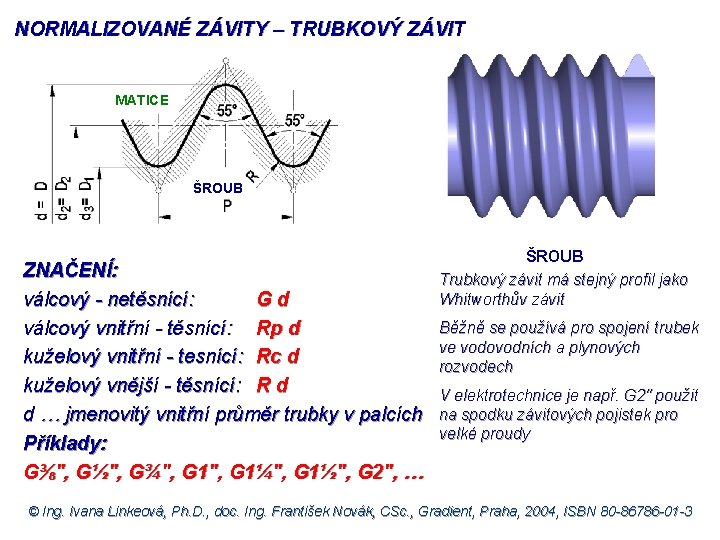 NORMALIZOVANÉ ZÁVITY – TRUBKOVÝ ZÁVIT MATICE ŠROUB ZNAČENÍ: válcový - netěsnící: Gd válcový vnitřní