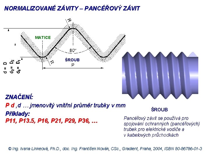 NORMALIZOVANÉ ZÁVITY – PANCÉŘOVÝ ZÁVIT MATICE ŠROUB ZNAČENÍ: P d , d … jmenovitý