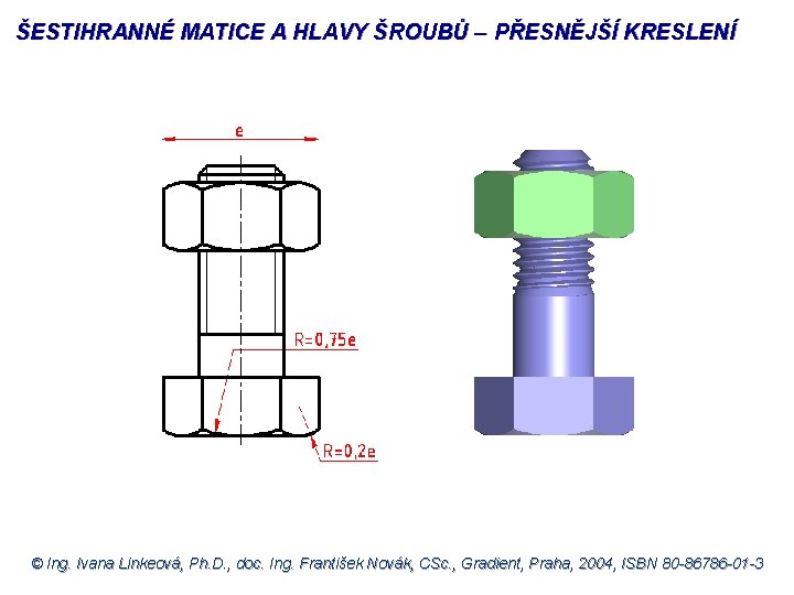 ŠESTIHRANNÉ MATICE A HLAVY ŠROUBŮ – PŘESNĚJŠÍ KRESLENÍ © Ing. Ivana Linkeová, Ph. D.