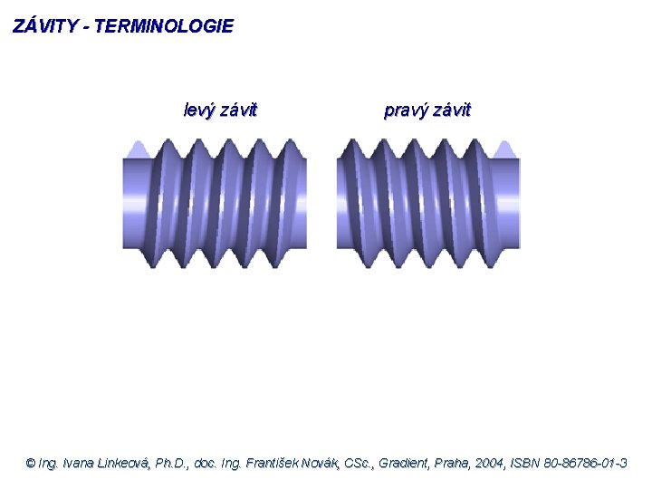 ZÁVITY - TERMINOLOGIE levý závit pravý závit © Ing. Ivana Linkeová, Ph. D. ,