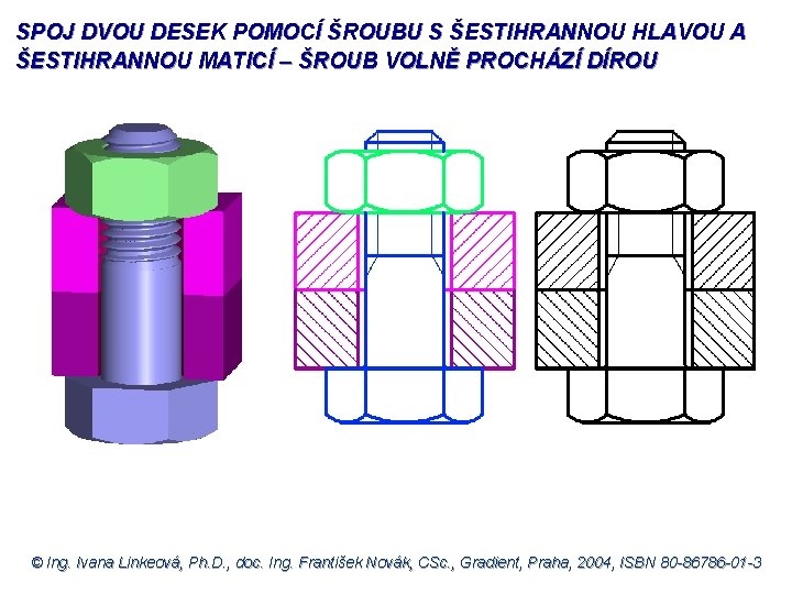 SPOJ DVOU DESEK POMOCÍ ŠROUBU S ŠESTIHRANNOU HLAVOU A ŠESTIHRANNOU MATICÍ – ŠROUB VOLNĚ