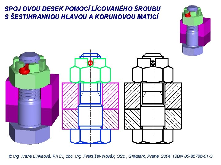 SPOJ DVOU DESEK POMOCÍ LÍCOVANÉHO ŠROUBU S ŠESTIHRANNOU HLAVOU A KORUNOVOU MATICÍ © Ing.