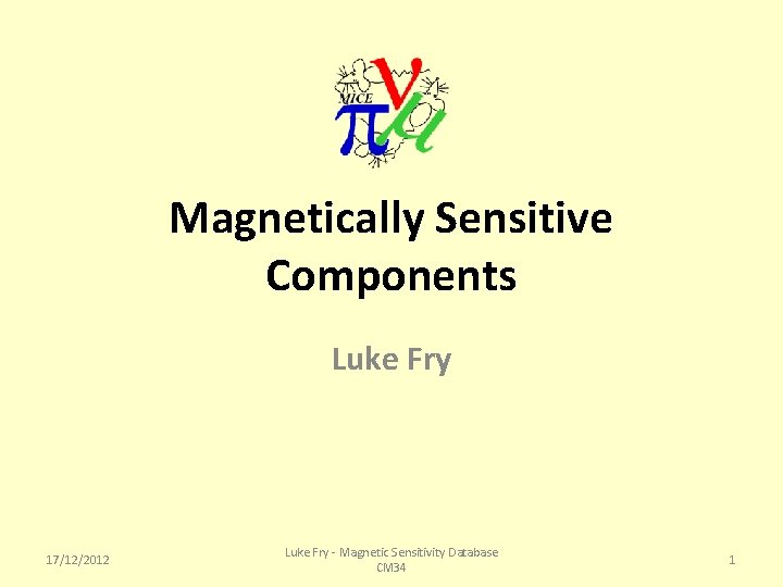 Magnetically Sensitive Components Luke Fry 17/12/2012 Luke Fry - Magnetic Sensitivity Database CM 34