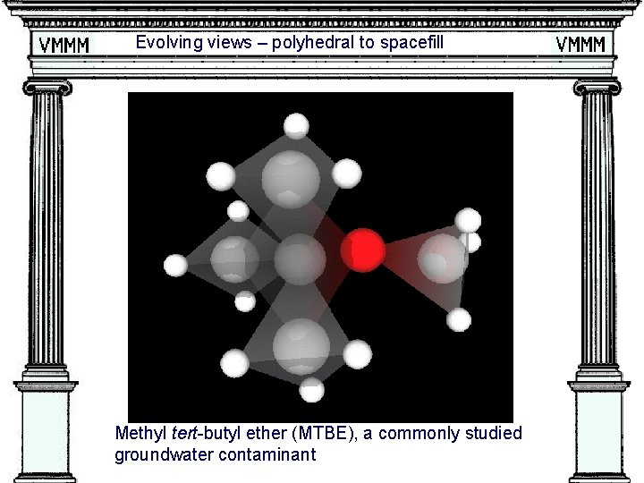 Evolving views – polyhedral to spacefill Methyl tert-butyl ether (MTBE), a commonly studied groundwater