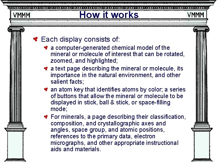 How it works Each display consists of: a computer-generated chemical model of the mineral