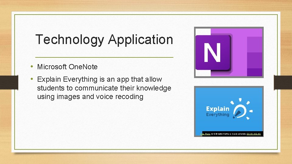 Technology Application • Microsoft One. Note • Explain Everything is an app that allow
