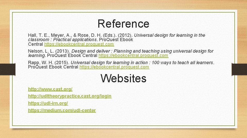 Reference Hall, T. E. , Meyer, A. , & Rose, D. H. (Eds. ).