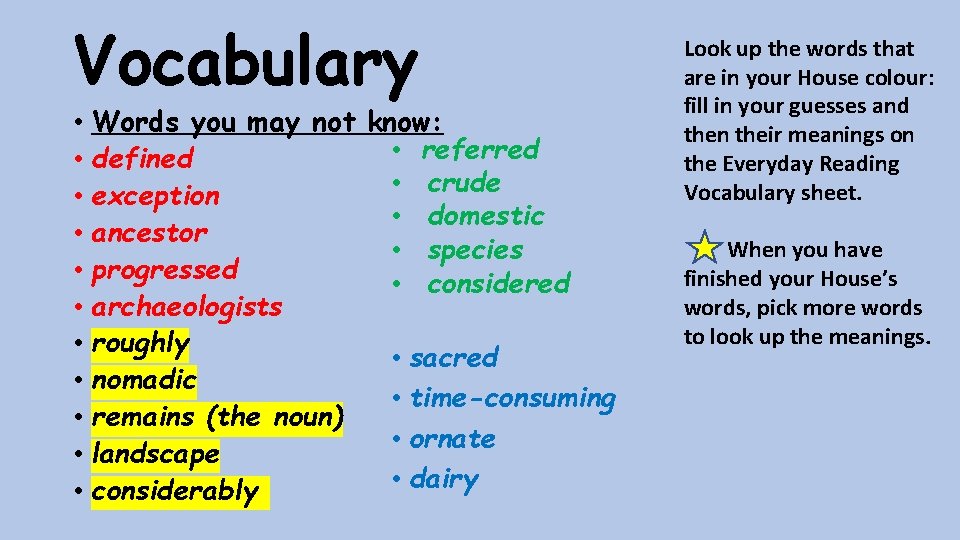 Vocabulary • Words you may not know: • referred • defined • crude •