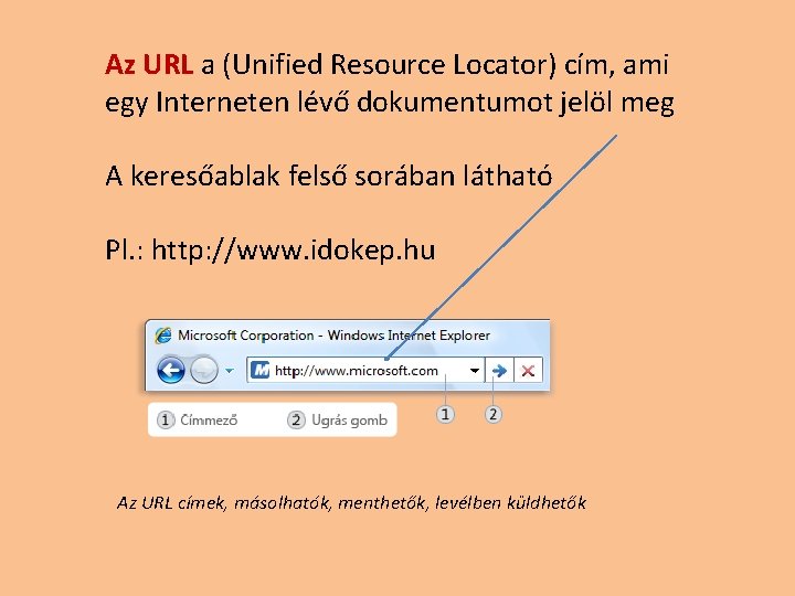 Az URL a (Unified Resource Locator) cím, ami egy Interneten lévő dokumentumot jelöl meg