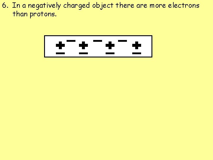 6. In a negatively charged object there are more electrons than protons. 