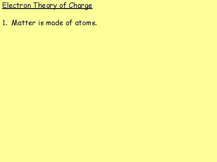 Electron Theory of Charge 1. Matter is made of atoms. 