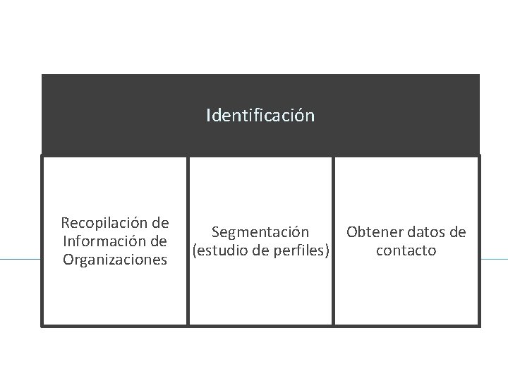 Identificación Recopilación de Información de Organizaciones Segmentación Obtener datos de (estudio de perfiles) contacto