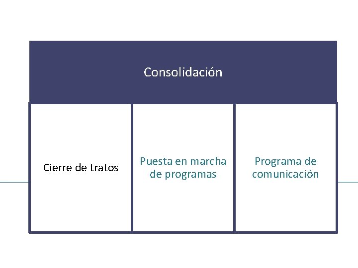 Consolidación Cierre de tratos Puesta en marcha de programas Programa de comunicación 