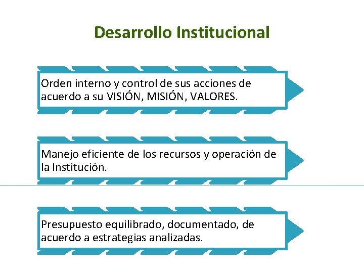 Desarrollo Institucional Orden interno y control de sus acciones de acuerdo a su VISIÓN,