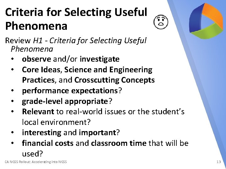 Criteria for Selecting Useful Phenomena Review H 1 - Criteria for Selecting Useful Phenomena