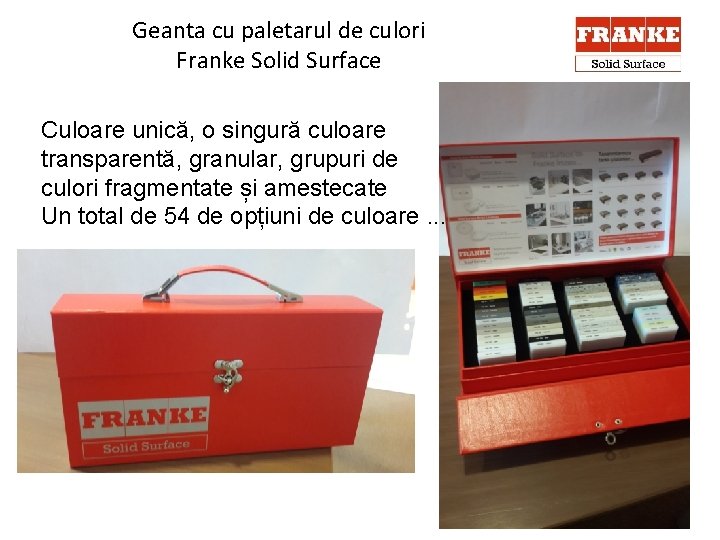 Geanta cu paletarul de culori Franke Solid Surface Culoare unică, o singură culoare transparentă,