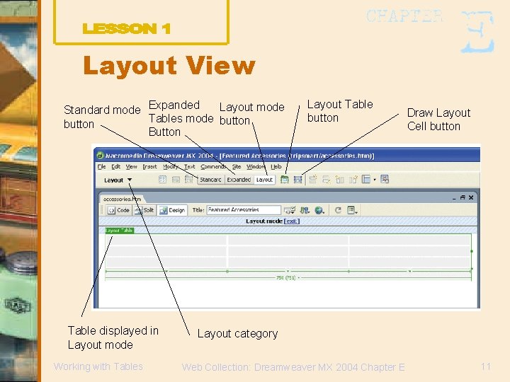 Layout View Layout mode Standard mode Expanded Tables mode button Button Table displayed in