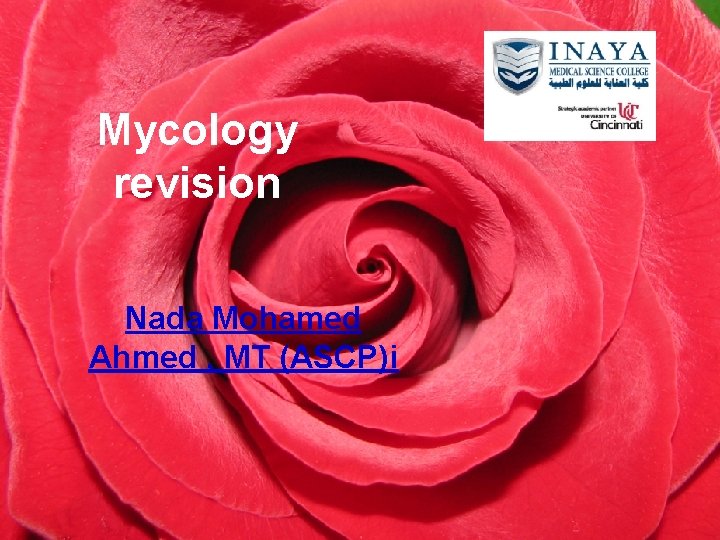 Mycology revision Nada Mohamed Ahmed , MT (ASCP)i 
