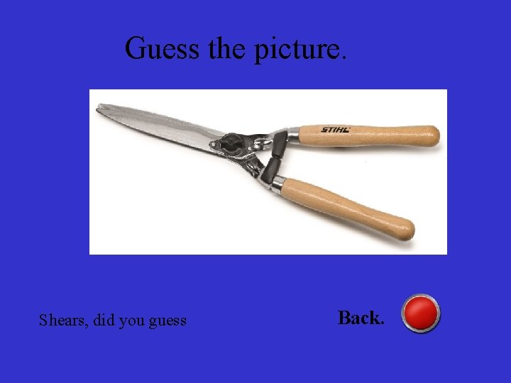 Guess the picture. Shears, did you guess Back. 