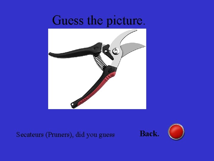 Guess the picture. Secateurs (Pruners), did you guess Back. 