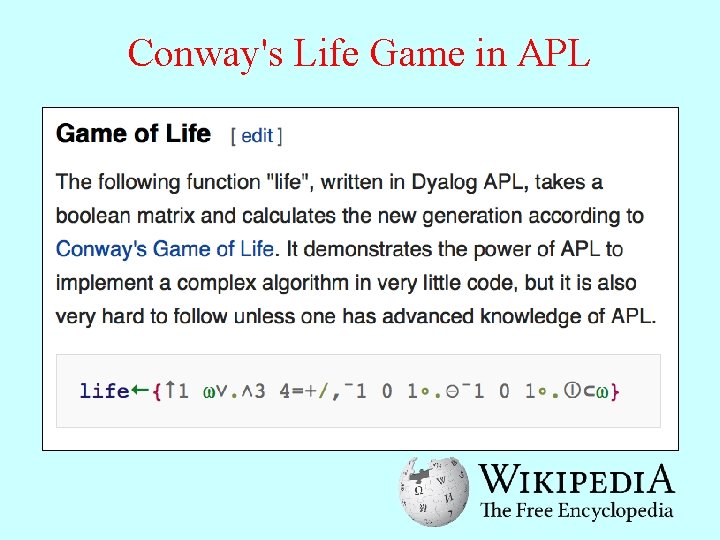 Conway's Life Game in APL 