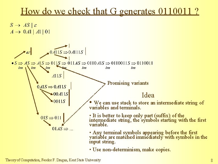 How do we check that G generates 0110011 ? Promising variants Idea • We