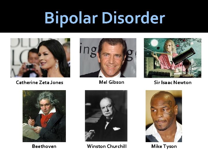 Bipolar Disorder Catherine Zeta Jones Beethoven Mel Gibson Winston Churchill Sir Isaac Newton Mike