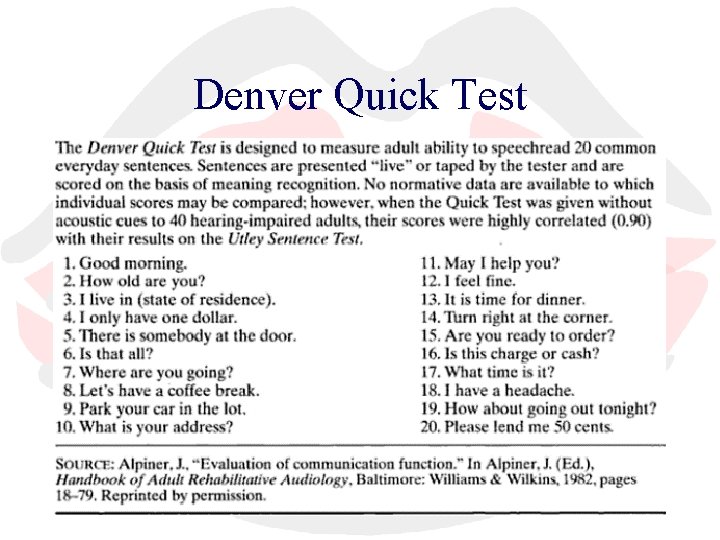 Denver Quick Test 