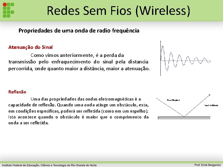 Redes Sem Fios (Wireless) Propriedades de uma onda de radio frequência Atenuação do Sinal