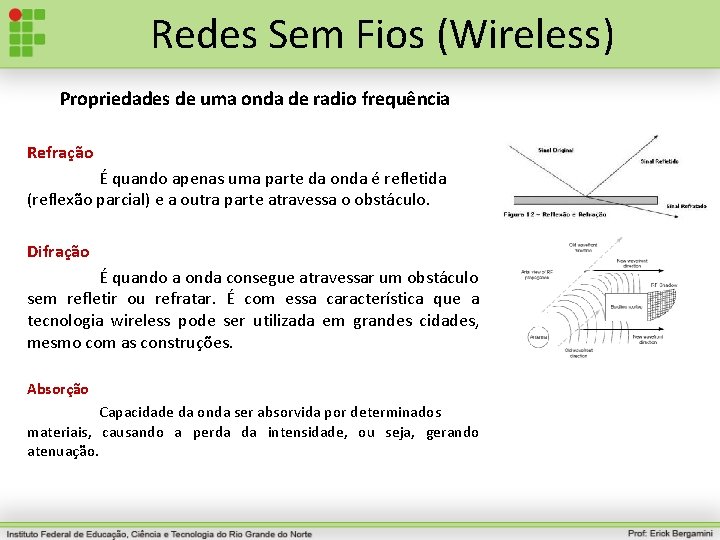 Redes Sem Fios (Wireless) Propriedades de uma onda de radio frequência Refração É quando