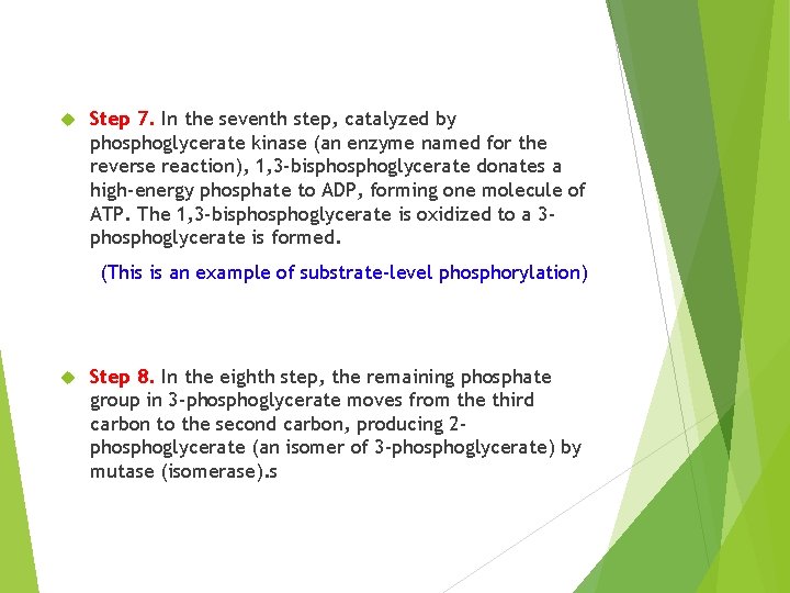  Step 7. In the seventh step, catalyzed by phosphoglycerate kinase (an enzyme named