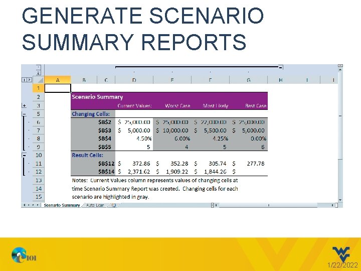 GENERATE SCENARIO SUMMARY REPORTS 1/22/2022 