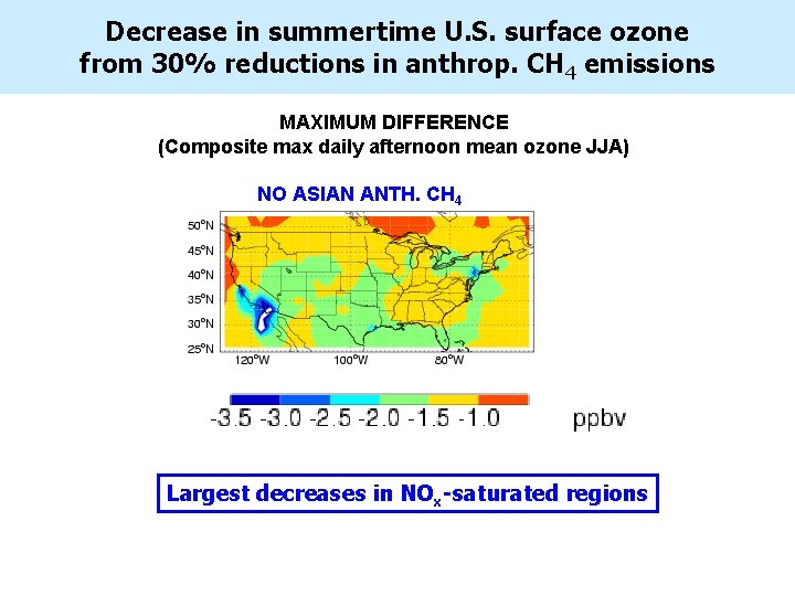 Decrease in summertime U. S. surface ozone from 30% reductions in anthrop. CH 4