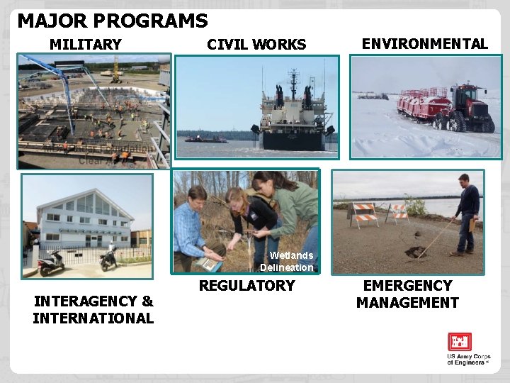 MAJOR PROGRAMS MILITARY CIVIL WORKS Dredging Cook Inlet near Anchorage ENVIRONMENTAL CAT fuel sleigh