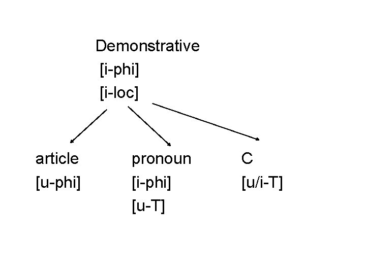 Demonstrative [i-phi] [i-loc] article [u-phi] pronoun [i-phi] [u-T] C [u/i-T] 