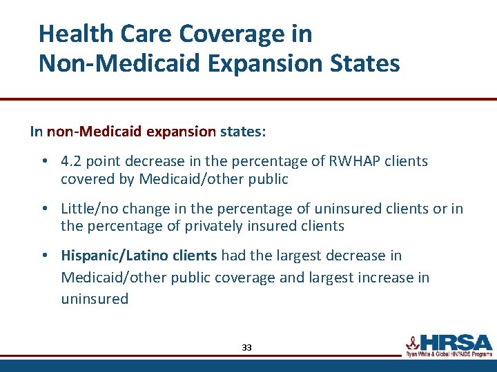 Health Care Coverage in Non-Medicaid Expansion States In non-Medicaid expansion states: • 4. 2