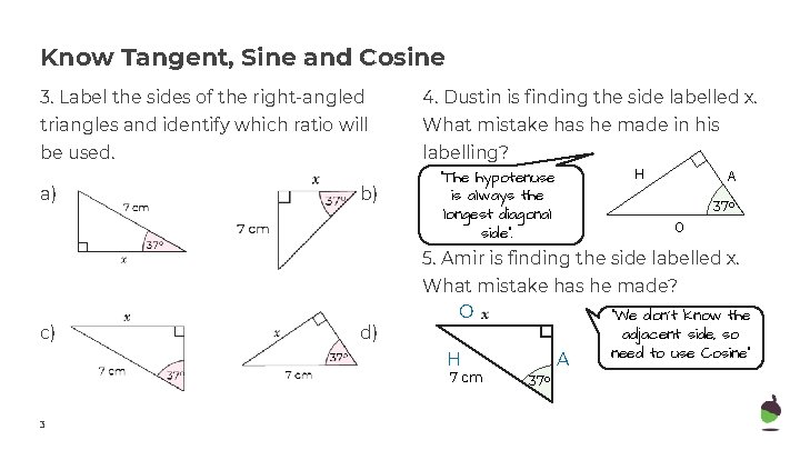 Know Tangent, Sine and Cosine 3. Label the sides of the right-angled 4. Dustin