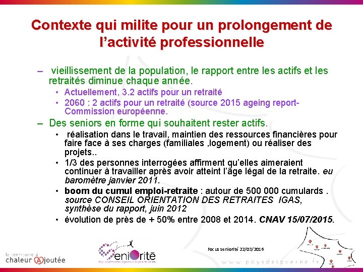 Contexte qui milite pour un prolongement de l’activité professionnelle – vieillissement de la population,