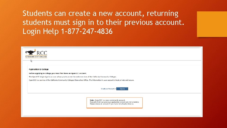 Students can create a new account, returning students must sign in to their previous