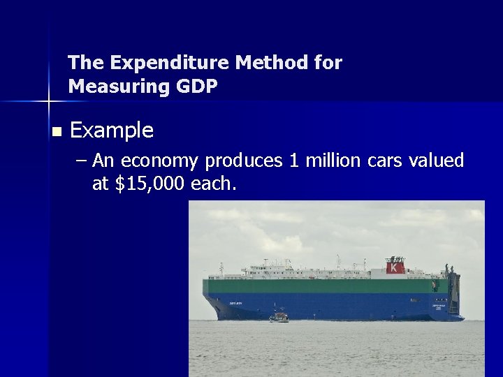 The Expenditure Method for Measuring GDP n Example – An economy produces 1 million
