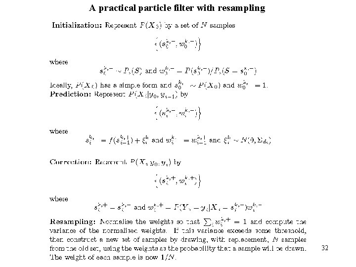 A practical particle filter with resampling 32 