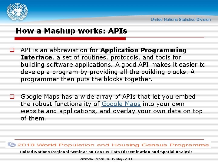 How a Mashup works: APIs q API is an abbreviation for Application Programming Interface,